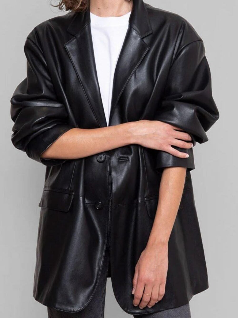 The Frankie Shop Oversized Black Blazer Faux Leather Jacket